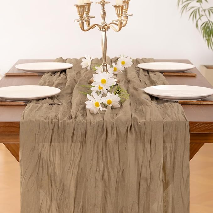 Cheesecloth Table Runner Summer Boho Wedding Birthday Party Home Decor | Nude - Image 2
