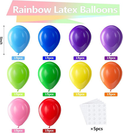 Bezente Assorted Rainbow Latex Matte Balloons 150 Pack 5 inch Small | - Image 2