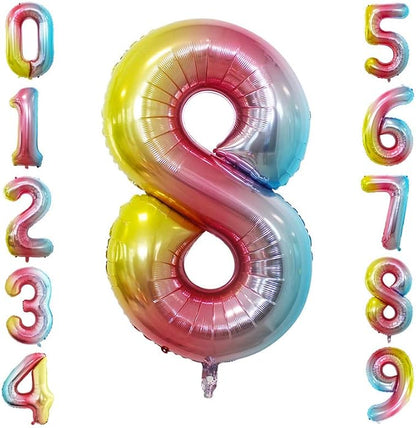 Rainbow Foil Balloons Number 8, Huge Number Balloons by GOER