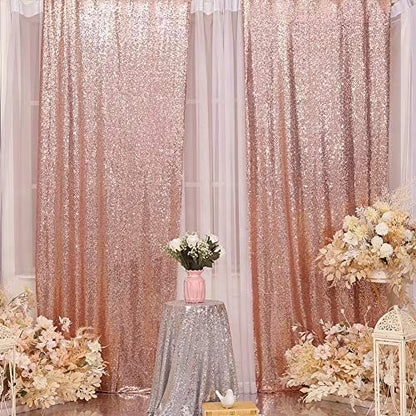 Eternal Beauty Rose Gold Sequin Backdrop Curtains, 4 Panels 2x8FT | 3mm Sparkle - Image 2