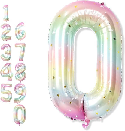 40 Inch Rainbow Number Balloon, Large Stars Gradient Multi Color Foil Balloons by Froova