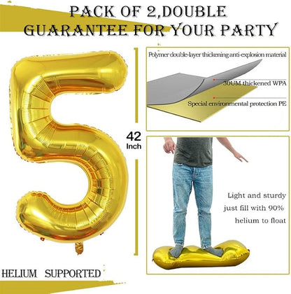 Gold Foil Balloons Number 5, Huge Number Balloons - Image 3