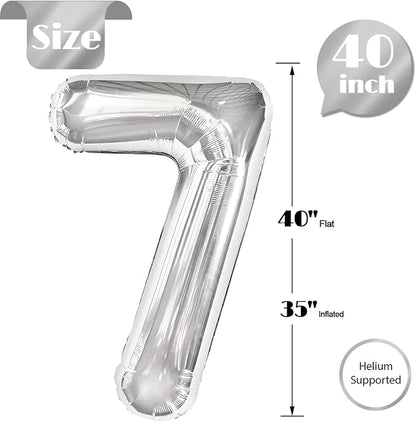Silver Number 7 Balloon 40 Inch, 7th Birthday Party Decorations Men Women | - Image 5