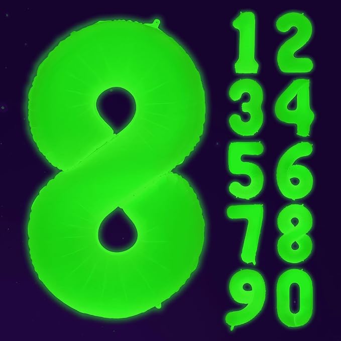 Mega-L Glow in The Dark Party Supplies, 40 Inch Yellow Number 8 Balloon | Glow by Mega-Loopolis