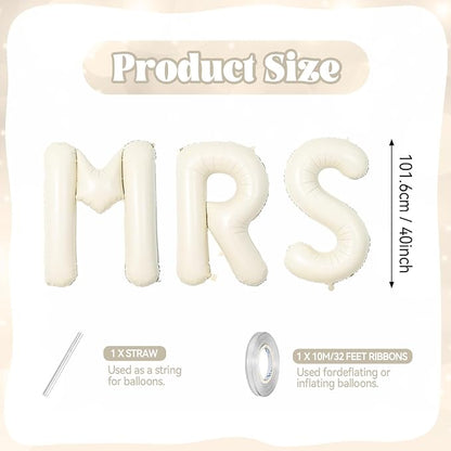 Biapian 40 Inch MRS Letter Balloons, Big Cream MRS Foil Balloons - Image 2