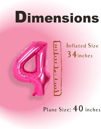 SUWEN 40 Inch Hot Pink Large 4 Number Balloons Big Foil Helium Number Balloons - Image 4
