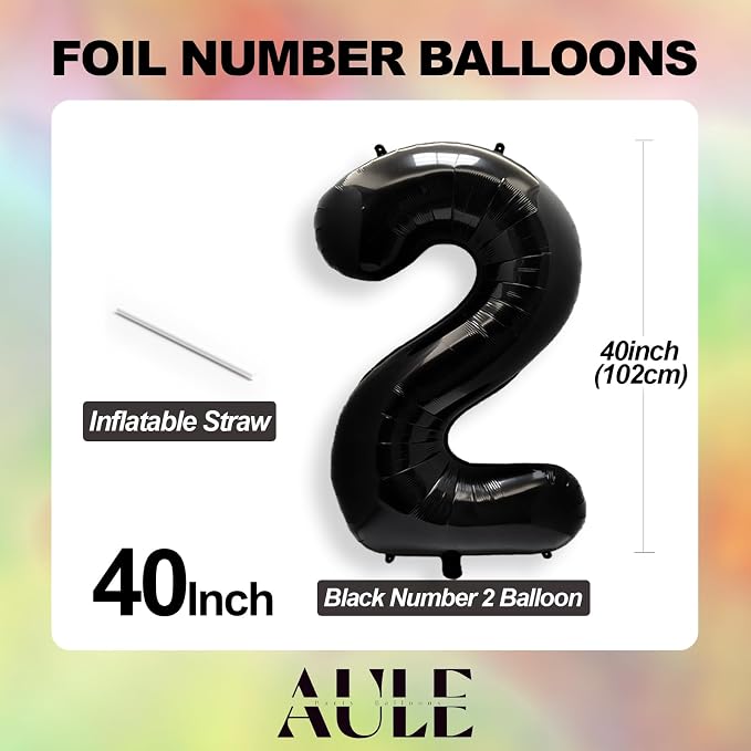 AULE 40 Inch Black Number Balloon 29 Foil 0-9 Birthday Big Numbers | Birthday - Image 3
