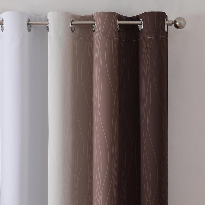 Brown and Greyish White Blackout Curtains 63 Inch Length 2 Panels Set, Full - Image 4