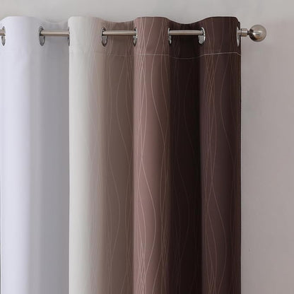 Brown and Greyish White Blackout Curtains 63 Inch Length 2 Panels Set, Full - Image 4