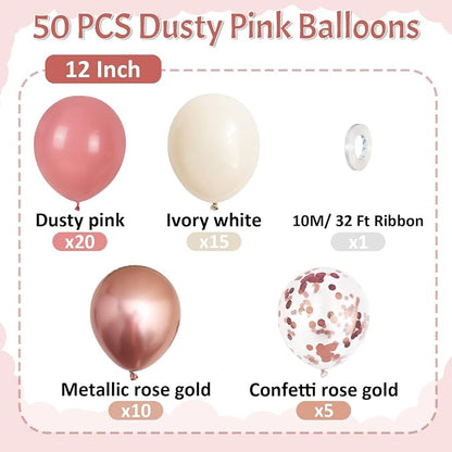 Paready Dusty Pink Balloons, 12 Inch Metallic Confetti Rose Gold Balloons Helium - Image 2