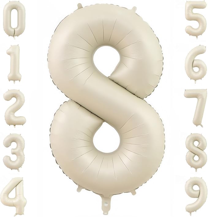 Cream Number 8 Balloons, 40 Inch 8 Balloons Giant Helium Foil Mylar Beige 8 - Image 2