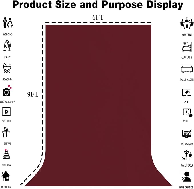 Burgundy Photography Backdrop for Photoshoot, Fabric 6x9ft | Polyester Studio - Image 8