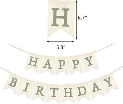 Green Happy Birthday Banner Sage Olive Pre-strung Burlap Bunting Party Backdrop - Image 2