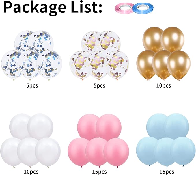 Balloons Pink and Blue, 60 Pack 12 Inch Pastel Light Pink Blue - Image 2