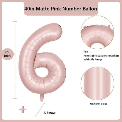 40 inch Pink Number Balloon Light Pink 6 Balloon Matte Pink Number 6 Balloon - Image 2
