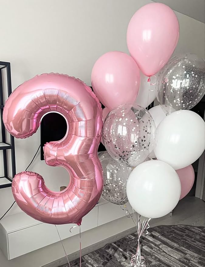3 Balloon Numbers Birthday Decorations, 40In Pink Balloons - Image 2