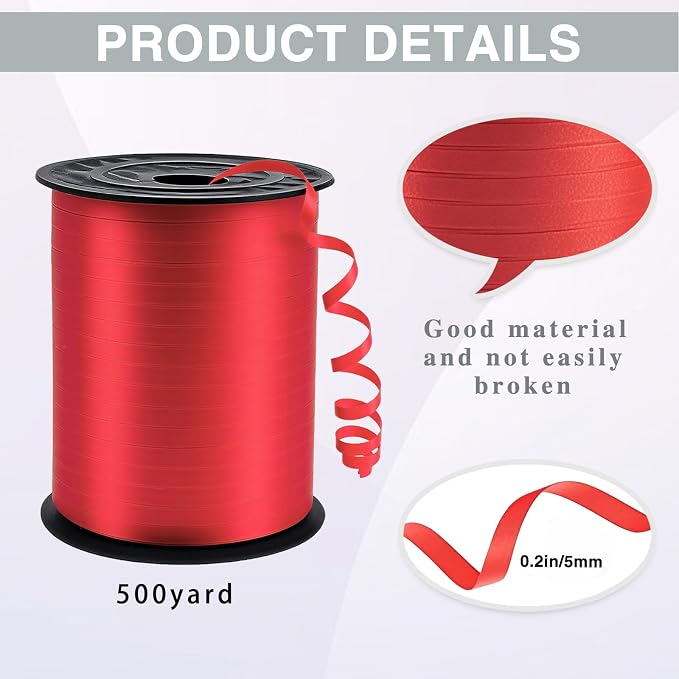 Premium Red Curling Ribbon, 1/5" Wide x 500 Yards Red Ribbon - Image 2