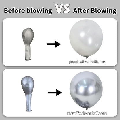 Zesliwy Black Silver White Balloons Set, Party Decor | Metallic Silver - Image 3
