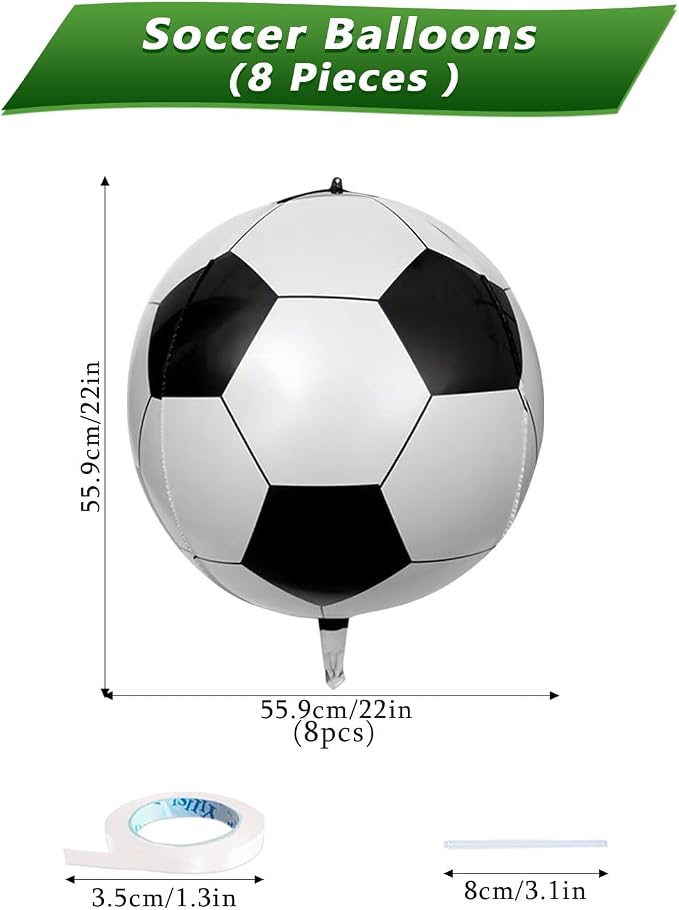 8 Pcs Soccer Foil Balloons 22 Inch 4D Soccer Ball Balloons Large Realistic - Image 2