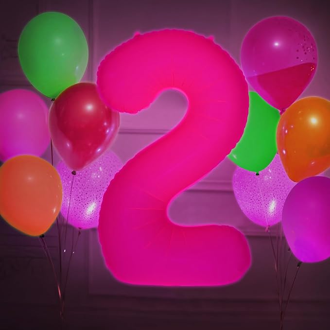 Mega-L Glow in The Dark Party Supplies, 40 Inch Fuchsia Number 1 Balloon | Glow - Image 8
