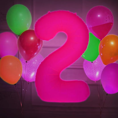 Mega-L Glow in The Dark Party Supplies, 40 Inch Fuchsia Number 1 Balloon | Glow - Image 8