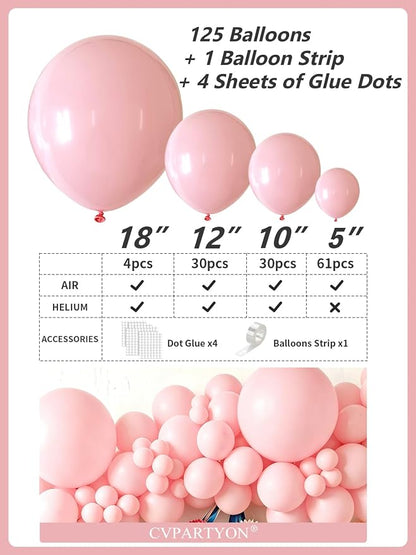 Pink Balloons 125 pcs Different Sizes of 8 12 10 5 Inch Pastel Baby Soft Pink - Image 3