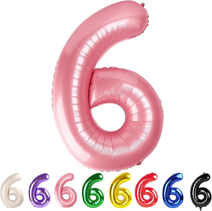 6 Balloon Numbers Party Decorations, 40In Pearl Pink Balloons by Mluchee