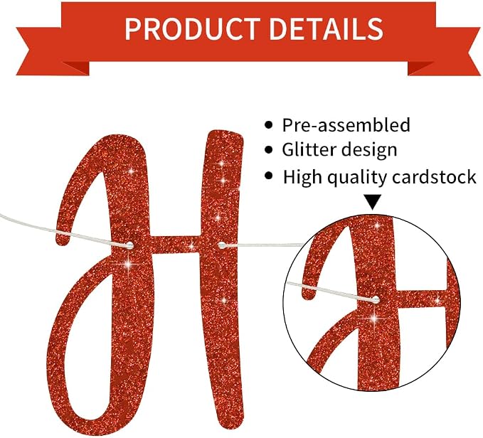 BEISHIDA Pre-Strung Glitter Red Happy Anniversary Banner Wedding Decor | Happy - Image 3
