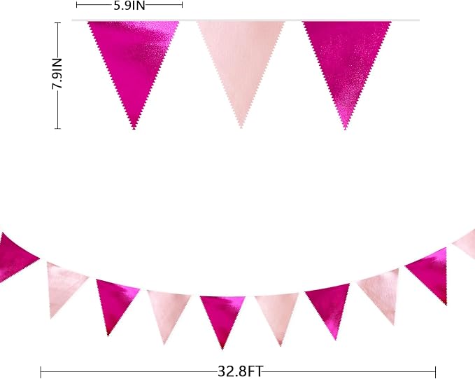 Hot Pink Party Decorations Metallic Fabric Gradient Pink Triangle Pennant - Image 2
