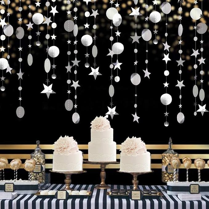 Silver Party Decoration Silver Star Circle Dot Hanging Garland Hanging Streamer by Eeatour