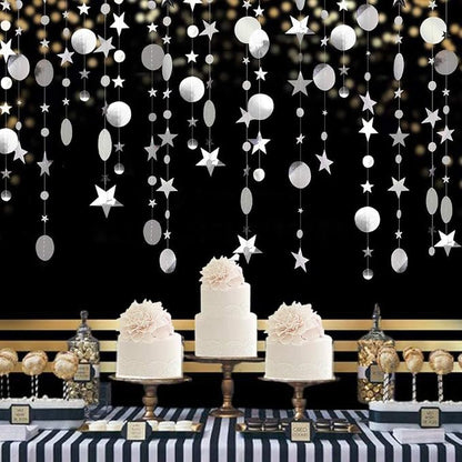 Silver Party Decoration Silver Star Circle Dot Hanging Garland Hanging Streamer by Eeatour