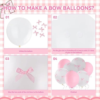 Pink Bow Balloons，32Pcs White Pink Balloons & 100Pcs Mini Ribbon Bows DIY Bow - Image 6