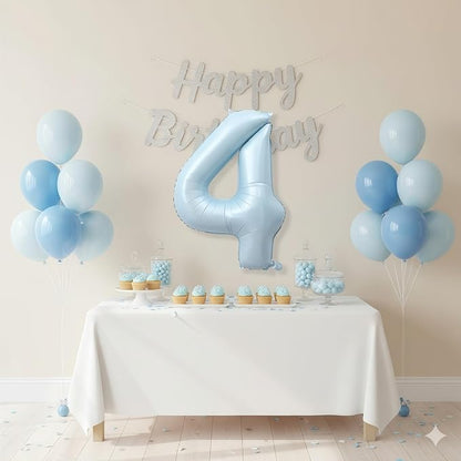 Foil 4 Balloon, Light Blue Big Number 4 Balloons - Image 3