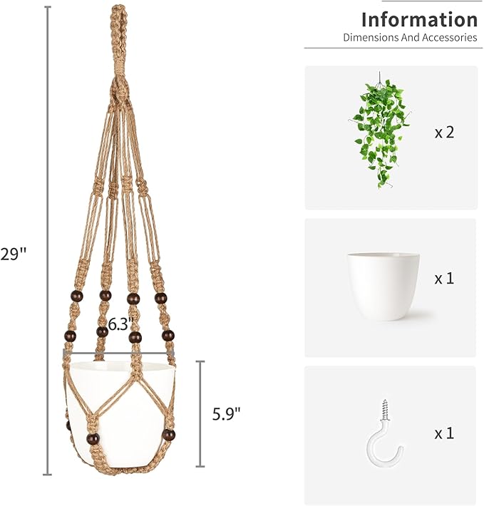 Mkono Fake Hanging Plant, Macrame Hanger - Image 6