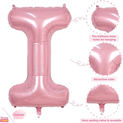 Pink Letter Balloon I, 40 Inch Big Pastel Pink Foil Helium Alphabet I Letter - Image 3