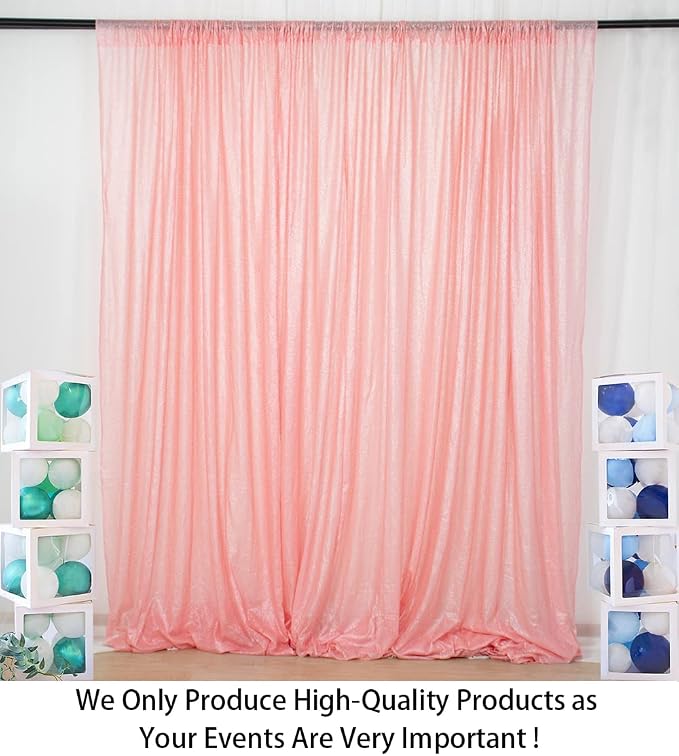 ShinyBeauty Sequin Backdrop 8ftx10ft Baby Pink Sequins Fabric Drapes Sparkle - Image 2