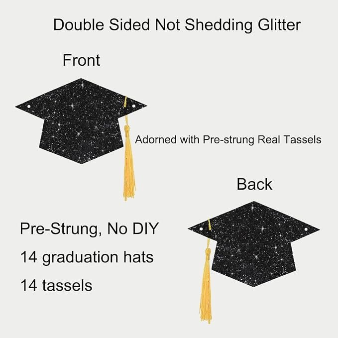 Graduation Decoration Banners 2026 Black Glitter Graduation Hats Banners | - Image 5