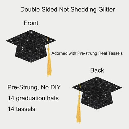Graduation Decoration Banners 2026 Black Glitter Graduation Hats Banners | - Image 5