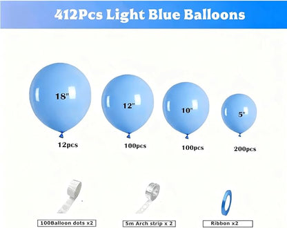 412pcs Light Blue Balloons Different Sizes 18 12 10 5 Inch, baby blue balloon - Image 2