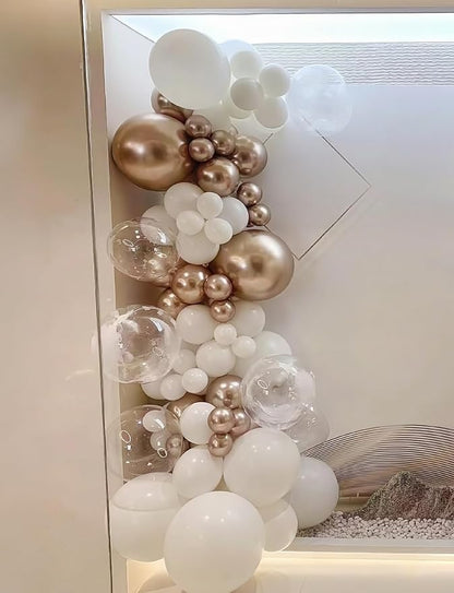 Neutral Balloon Garland Arch Kit, Boho Party Decor | Sand Pearl White Metallic - Image 4