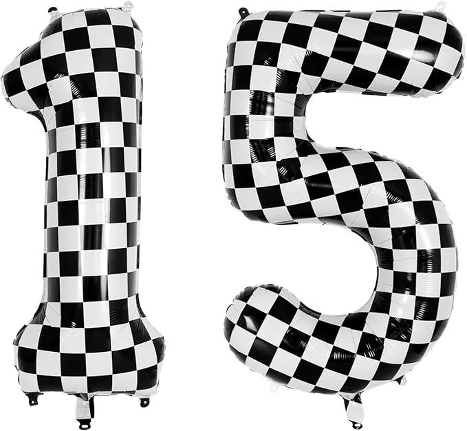 40 Inch Checkered Number 15 Balloon, Foil Helium Birthday Decoration | 40" by Unknown