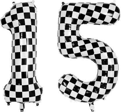 40 Inch Checkered Number 15 Balloon, Foil Helium Birthday Decoration | 40" by Unknown