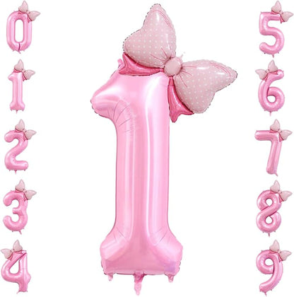 40 inch Number 1 Balloon with Bow Pink Happy Birthday Jumbo Number Balloon by OIBUTUR
