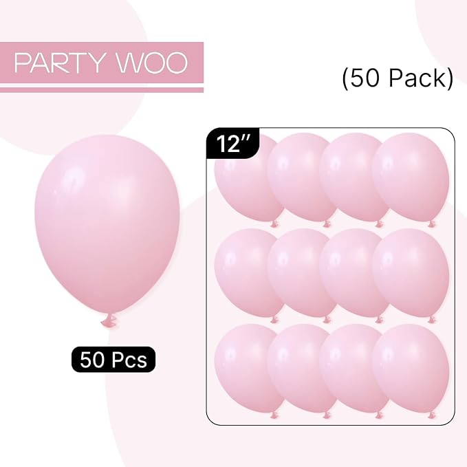 PartyWoo Light Pink Balloons 50pcs Pastel Pale Baby Pink Color | 12 Inch - Image 6