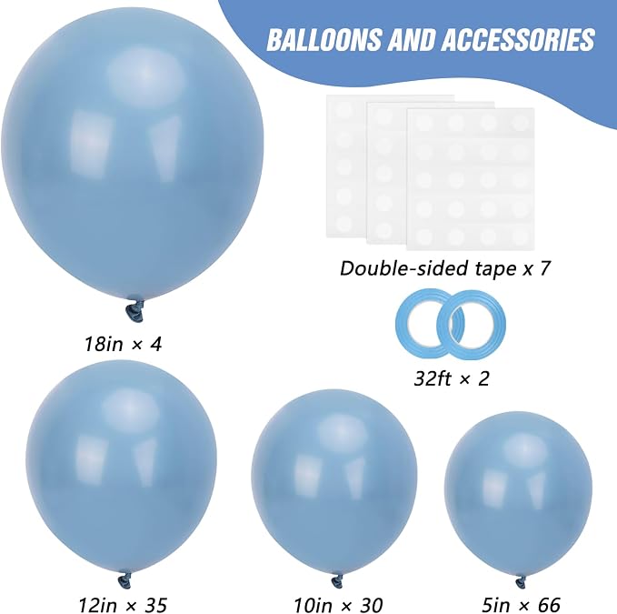 RUBFAC 135pcs Dusty Blue Balloons, Boho Neutral Blue Latex Balloon Different - Image 2