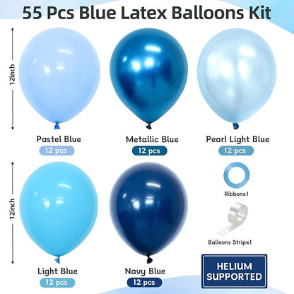 Blue Balloons 60 pcs 12 Inch Light Navy Baby Pearl Blue Metallic Latex Balloons - Image 2