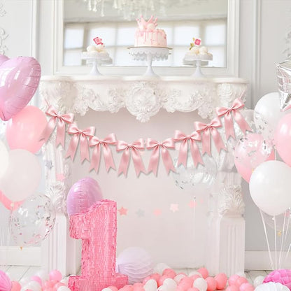 1 String of 8PCS Pink Bow Garland Banner Decoration, Pre-Strung Satin Ribbon - Image 9