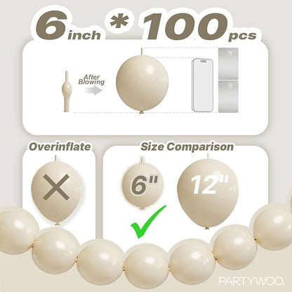 PartyWoo White Sand Linking Balloons 100pcs 6 Inch Off White Link Balloons | - Image 4
