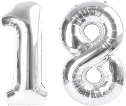 Large Number Balloons 40 Inch Silver 18 Balloon by Mluchee