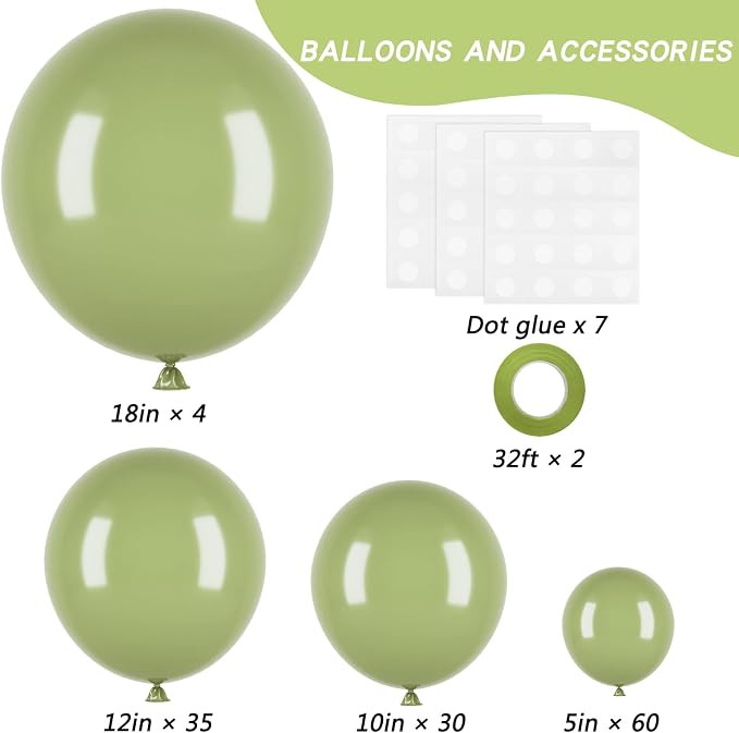 RUBFAC Sage Green Balloons 129pcs Different Sizes 18 12 10 5 Inch, Olive Green - Image 2